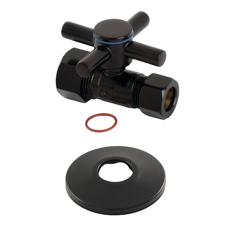 Kingston Brass 5/8" ODx1/2" OD Comp Quarter-Turn Straight Stop Valve W/ Flange, Black CC44450DXK